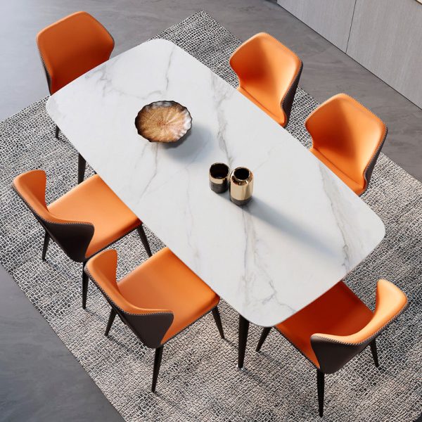Contemporary Scandinavian Square Curved Leather Carbon Steel Dining Chair Backrest Armless For Dining Room - Image 10