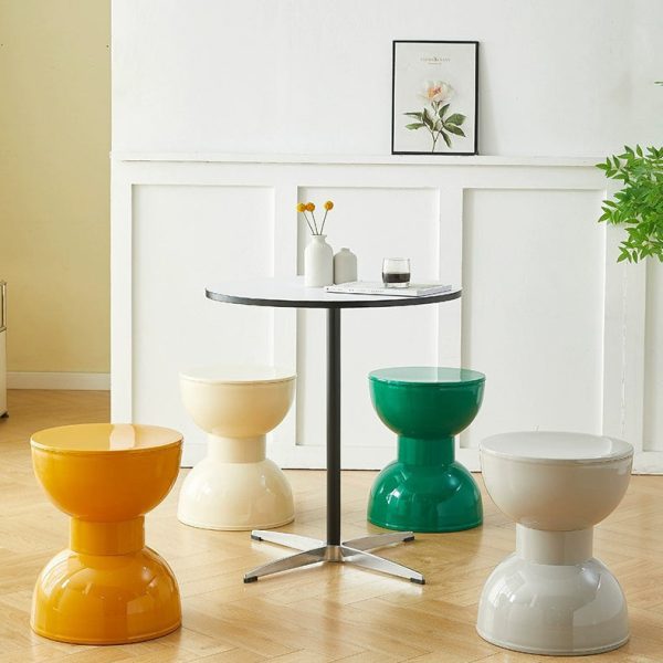 Contemporary Scandinavian Half Round Barbell Shape PVC Plastic Low Stool For Living Room - Image 7