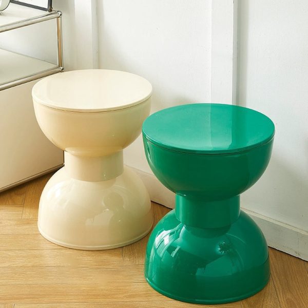 Contemporary Scandinavian Half Round Barbell Shape PVC Plastic Low Stool For Living Room - Image 8