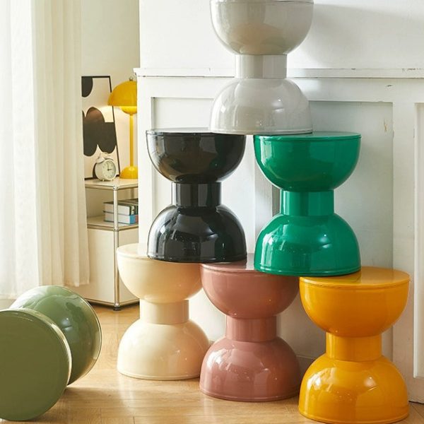 Contemporary Scandinavian Half Round Barbell Shape PVC Plastic Low Stool For Living Room - Image 2