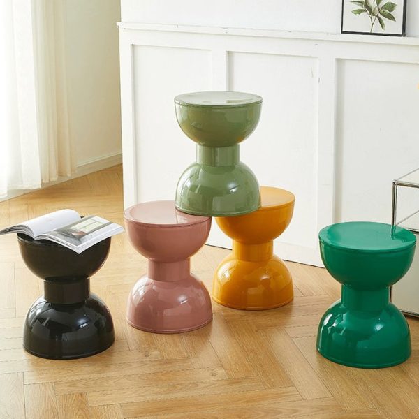 Contemporary Scandinavian Half Round Barbell Shape PVC Plastic Low Stool For Living Room - Image 9