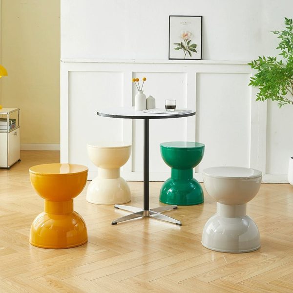 Contemporary Scandinavian Half Round Barbell Shape PVC Plastic Low Stool For Living Room - Image 11