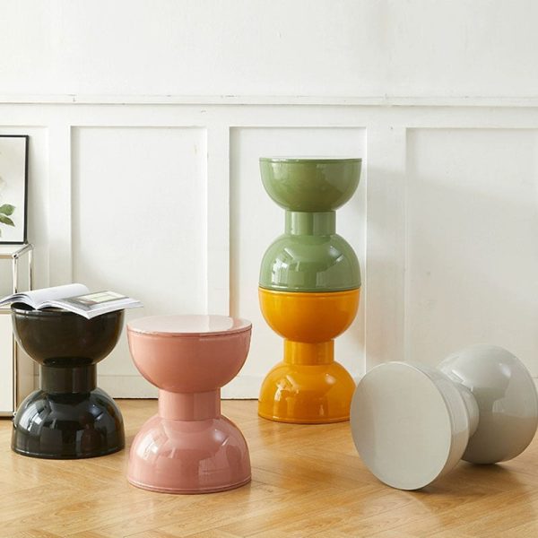 Contemporary Scandinavian Half Round Barbell Shape PVC Plastic Low Stool For Living Room - Image 12