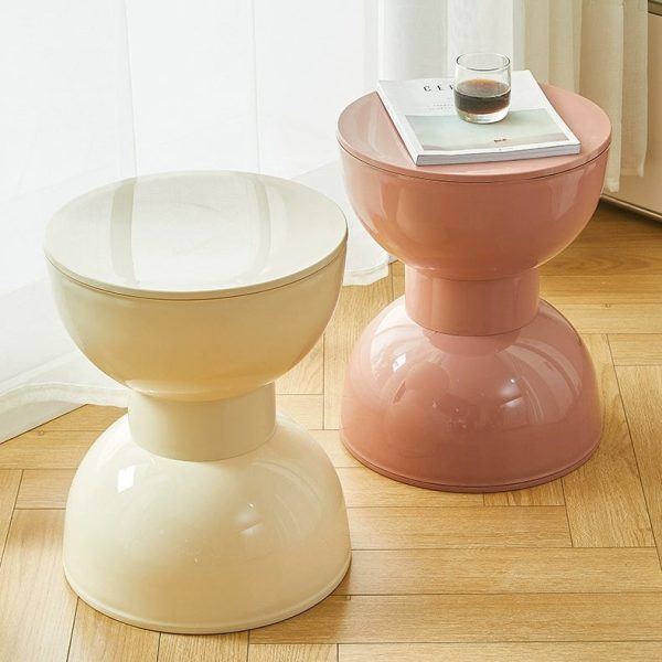 Contemporary Scandinavian Half Round Barbell Shape PVC Plastic Low Stool For Living Room - Image 16