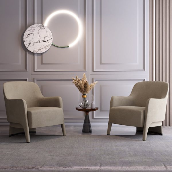 Contemporary Scandinavian Square Rounded Right Angle Cotton Linen Pine Accent Chair Backrest Armrest For Living Room