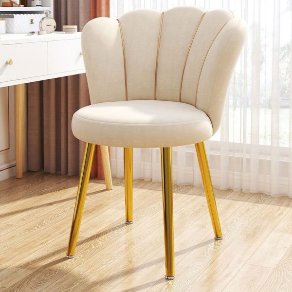 Contemporary Scandinavian Velvet Iron Sponge Latex Round Shell Vanity Stool Backrest For Bedroom - Image 19