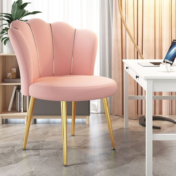 Contemporary Scandinavian Velvet Iron Sponge Latex Round Shell Vanity Stool Backrest For Bedroom - Image 3