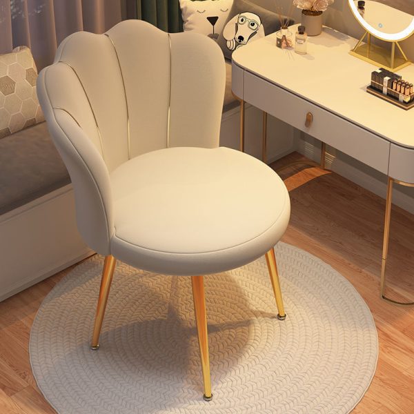 Contemporary Scandinavian Velvet Iron Sponge Latex Round Shell Vanity Stool Backrest For Bedroom - Image 2