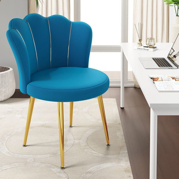 Contemporary Scandinavian Velvet Iron Sponge Latex Round Shell Vanity Stool Backrest For Bedroom - Image 4