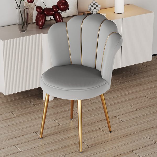Contemporary Scandinavian Velvet Iron Sponge Latex Round Shell Vanity Stool Backrest For Bedroom - Image 5