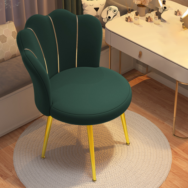 Contemporary Scandinavian Velvet Iron Sponge Latex Round Shell Vanity Stool Backrest For Bedroom - Image 13