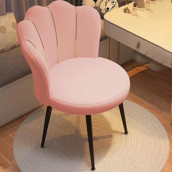 Contemporary Scandinavian Velvet Iron Sponge Latex Round Shell Vanity Stool Backrest For Bedroom - Image 15