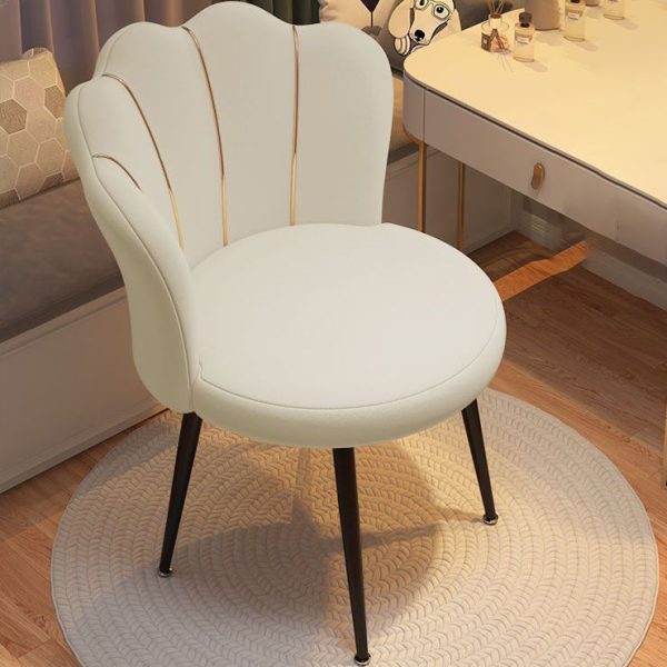 Contemporary Scandinavian Velvet Iron Sponge Latex Round Shell Vanity Stool Backrest For Bedroom - Image 16