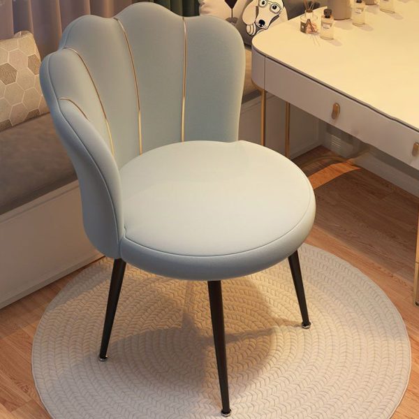 Contemporary Scandinavian Velvet Iron Sponge Latex Round Shell Vanity Stool Backrest For Bedroom - Image 17