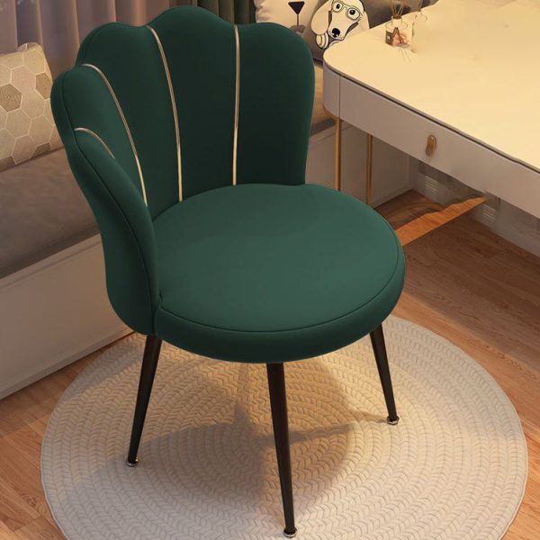Contemporary Scandinavian Velvet Iron Sponge Latex Round Shell Vanity Stool Backrest For Bedroom - Image 14