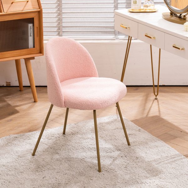 Contemporary Scandinavian Velvet Iron Wood Round Vanity Stool Backrest For Bedroom - Image 24