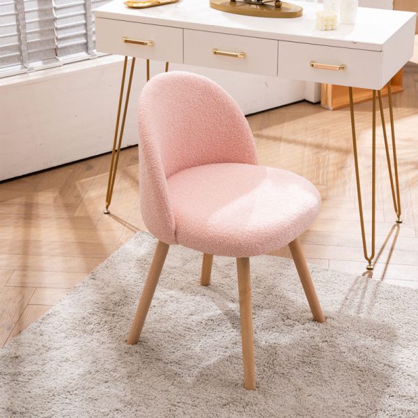 Contemporary Scandinavian Velvet Iron Wood Round Vanity Stool Backrest For Bedroom - Image 22