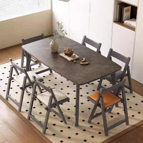 Modern Simplicity Rubber Wood Leather Square Dining Chair Foldable Backrest For Dining Room - Image 7