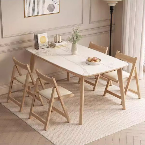 Modern Simplicity Rubber Wood Leather Square Dining Chair Foldable Backrest For Dining Room - Image 2