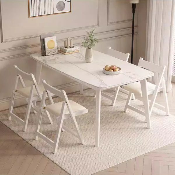 Modern Simplicity Rubber Wood Leather Square Dining Chair Foldable Backrest For Dining Room - Image 3