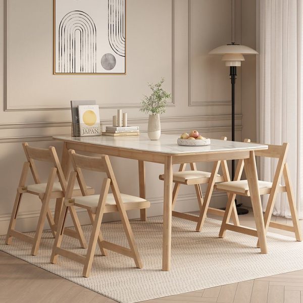 Modern Simplicity Rubber Wood Leather Square Dining Chair Foldable Backrest For Dining Room - Image 4
