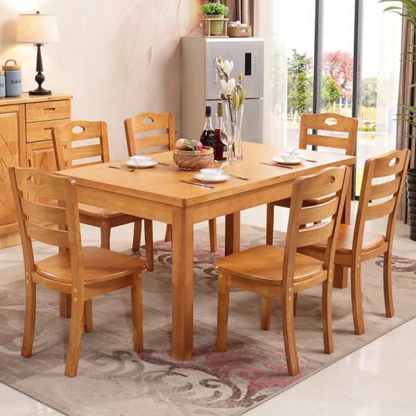 Traditional Chinese Rubber Wood Square Border Dining Chair Backrest For Dining Room - Image 15
