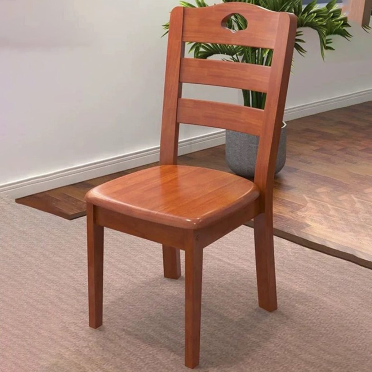 Traditional Chinese Rubber Wood Square Border Dining Chair Backrest For Dining Room - Image 4