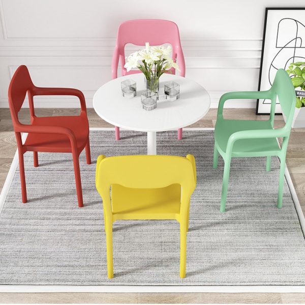 Contemporary Scandinavian PP Square Open-Back Dining Chair Backrest Armrest Stackable For Dining Room - Image 35
