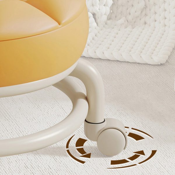 Modern Simplicity Leather Wood Metal Sponge Round Checkered Low Stool Backrest Movable For Living Room - Image 10