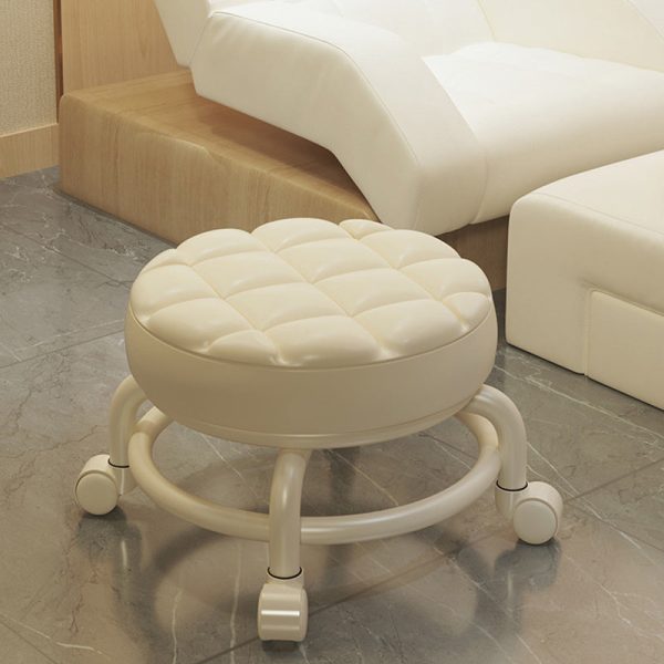 Modern Simplicity Leather Wood Metal Sponge Round Checkered Low Stool Backrest Movable For Living Room - Image 17