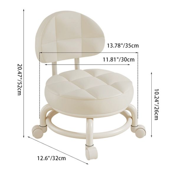 Modern Simplicity Leather Wood Metal Sponge Round Checkered Low Stool Backrest Movable For Living Room - Image 7