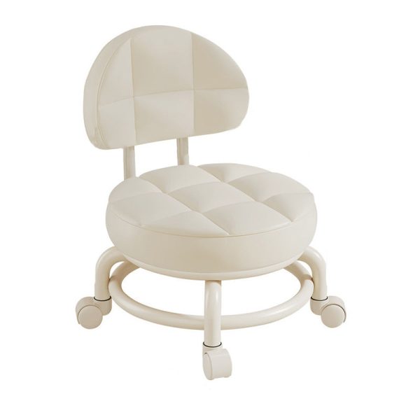 Modern Simplicity Leather Wood Metal Sponge Round Checkered Low Stool Backrest Movable For Living Room - Image 23