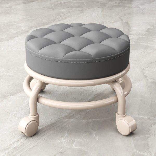 Modern Simplicity Leather Wood Metal Sponge Round Checkered Low Stool Backrest Movable For Living Room - Image 16