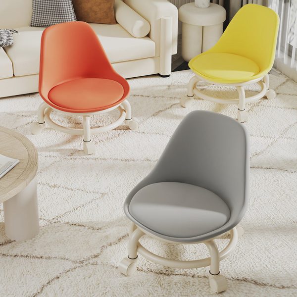 Modern Simplicity Leather Wood Metal Sponge Round Checkered Low Stool Backrest Movable For Living Room - Image 4