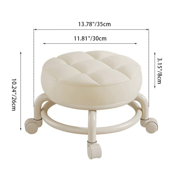 Modern Simplicity Leather Wood Metal Sponge Round Checkered Low Stool Backrest Movable For Living Room - Image 6