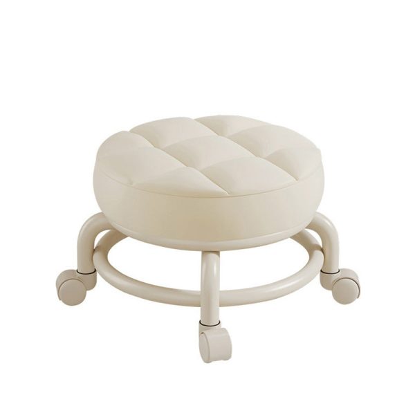 Modern Simplicity Leather Wood Metal Sponge Round Checkered Low Stool Backrest Movable For Living Room - Image 24