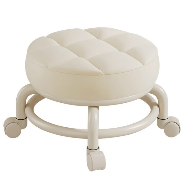 Modern Simplicity Leather Wood Metal Sponge Round Checkered Low Stool Backrest Movable For Living Room - Image 25