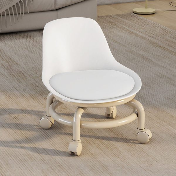 Modern Simplicity Leather Wood Metal Sponge Round Checkered Low Stool Backrest Movable For Living Room - Image 20