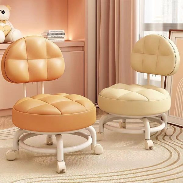Modern Simplicity Leather Wood Metal Sponge Round Checkered Low Stool Backrest Movable For Living Room - Image 3