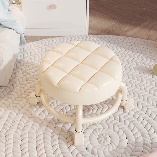 Modern Simplicity Leather Wood Metal Sponge Round Checkered Low Stool Backrest Movable For Living Room - Image 15