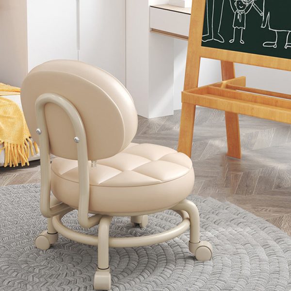 Modern Simplicity Leather Wood Metal Sponge Round Checkered Low Stool Backrest Movable For Living Room - Image 19