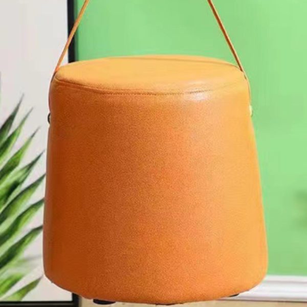 Contemporary Nordic Linen Fabric Wood Sponge Round Cylinder Footstool Portable For Entryways - Image 12