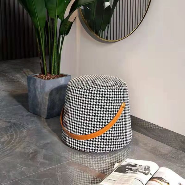 Contemporary Nordic Linen Fabric Wood Sponge Round Cylinder Footstool Portable For Entryways - Image 4