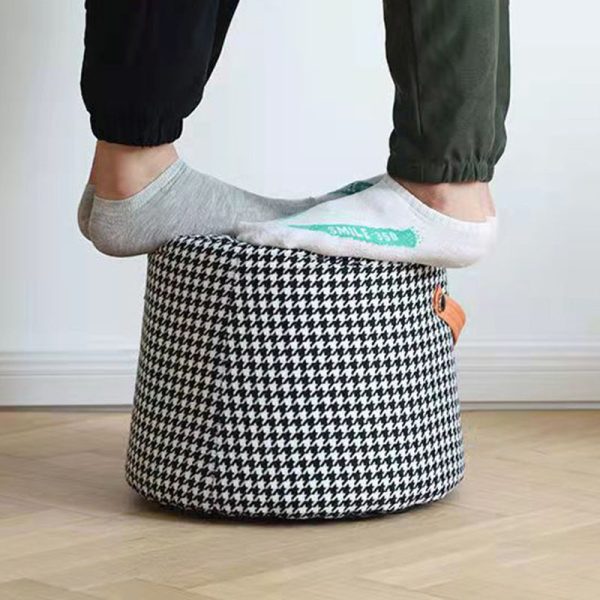 Contemporary Nordic Linen Fabric Wood Sponge Round Cylinder Footstool Portable For Entryways - Image 8