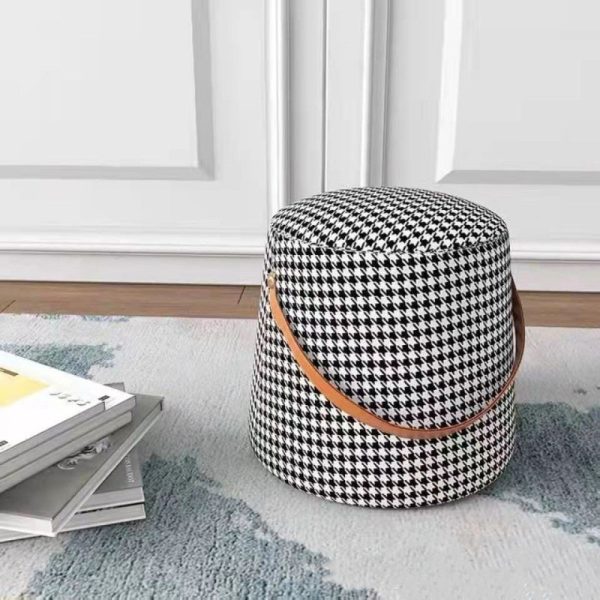Contemporary Nordic Linen Fabric Wood Sponge Round Cylinder Footstool Portable For Entryways - Image 10