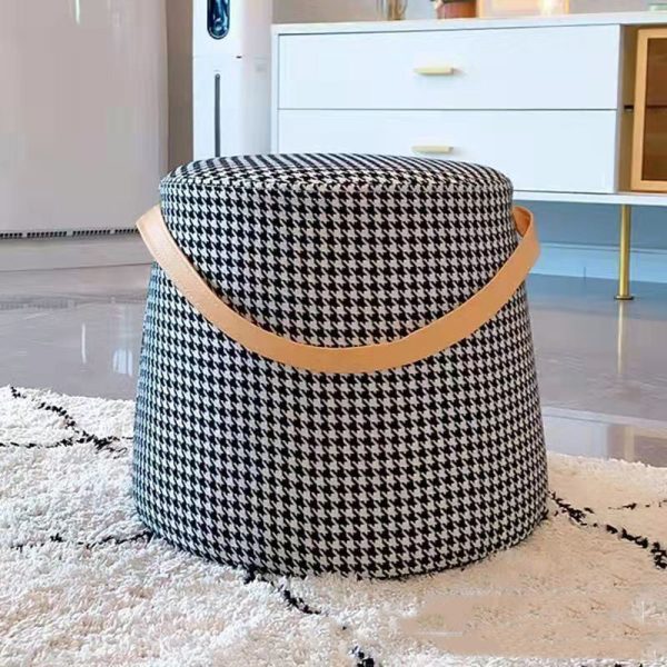 Contemporary Nordic Linen Fabric Wood Sponge Round Cylinder Footstool Portable For Entryways - Image 14