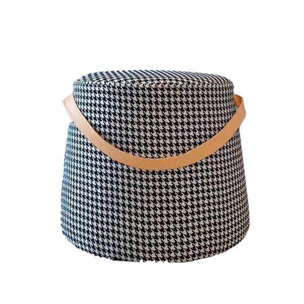 Contemporary Nordic Linen Fabric Wood Sponge Round Cylinder Footstool Portable For Entryways - Image 15