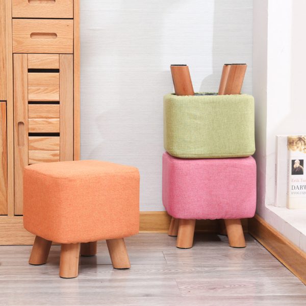 Modern Simplicity Cotton Linen Wood Sponge Round Square Footstool Stackable For Living Room - Image 4