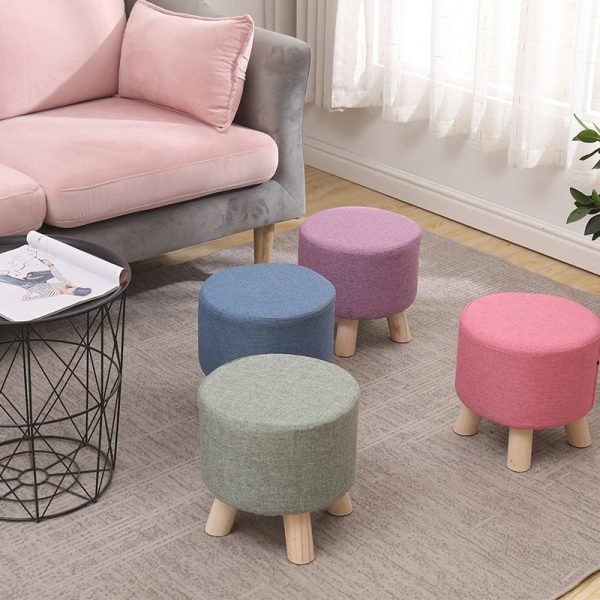 Modern Simplicity Cotton Linen Wood Sponge Round Square Footstool Stackable For Living Room - Image 2