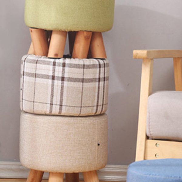 Modern Simplicity Cotton Linen Wood Sponge Round Square Footstool Stackable For Living Room - Image 5